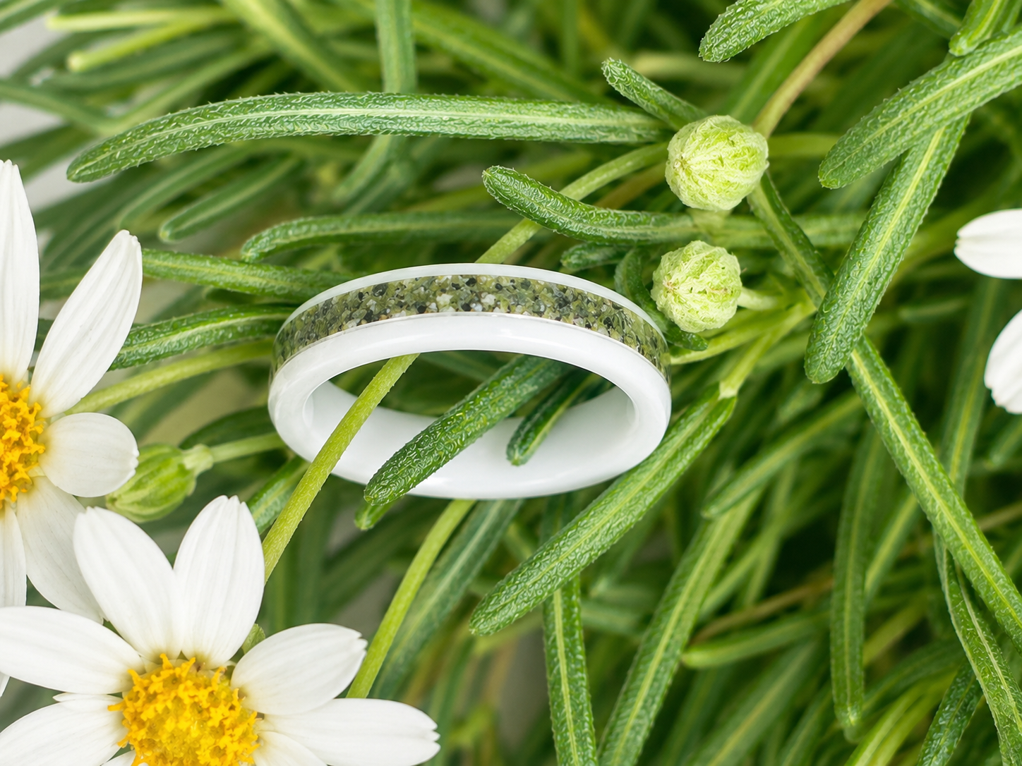 Ivory Forest   Genuine Nephrite Jade on Ceramic Band