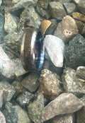 Jurassic Ember– Damascus Steel Dinosaur Bone & Amber Ring